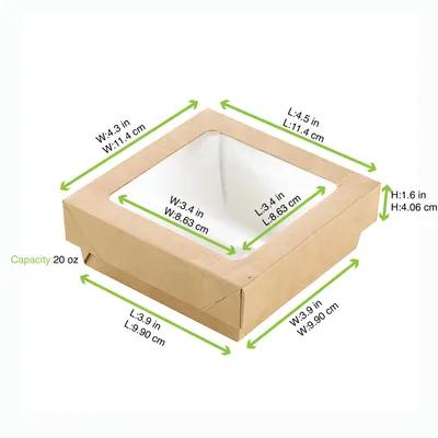 Kray Bakery Box 12 OZ 3.9X3.9X1.6 IN Corrugated Paperboard Kraft With Window 25 Count/Pack 10 Packs/Case 250 Count/Case