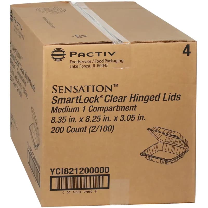 Take-Out Container Hinged With Dome Lid Medium (MED) 8.5X8.3X3 IN OPS Clear Square 200/Case