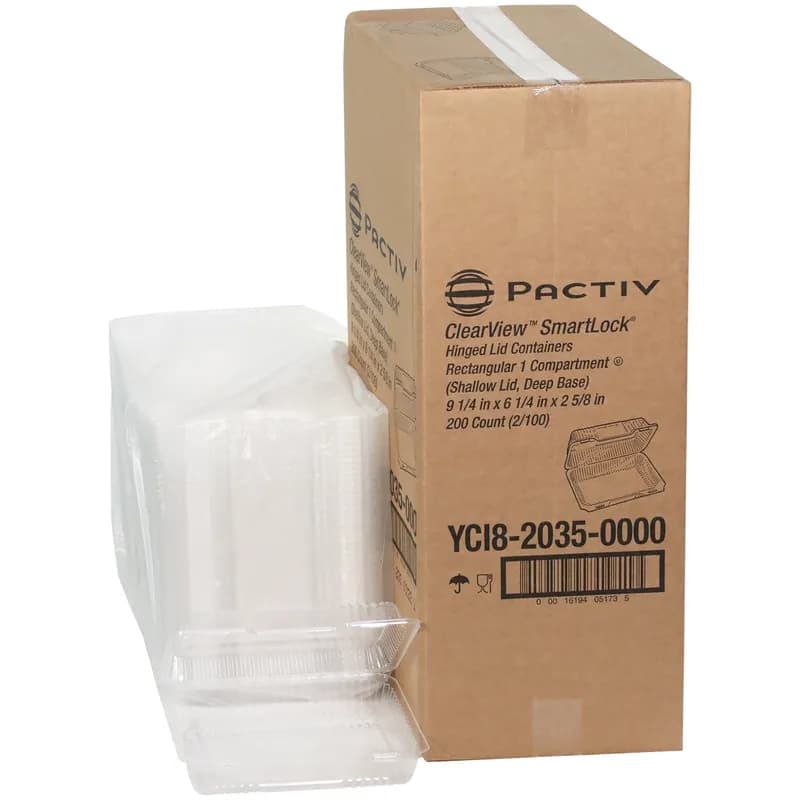 Take-Out Container Hinged With Dome Lid 9.25X6.25X2.625 IN OPS Clear Rectangle 200/Case