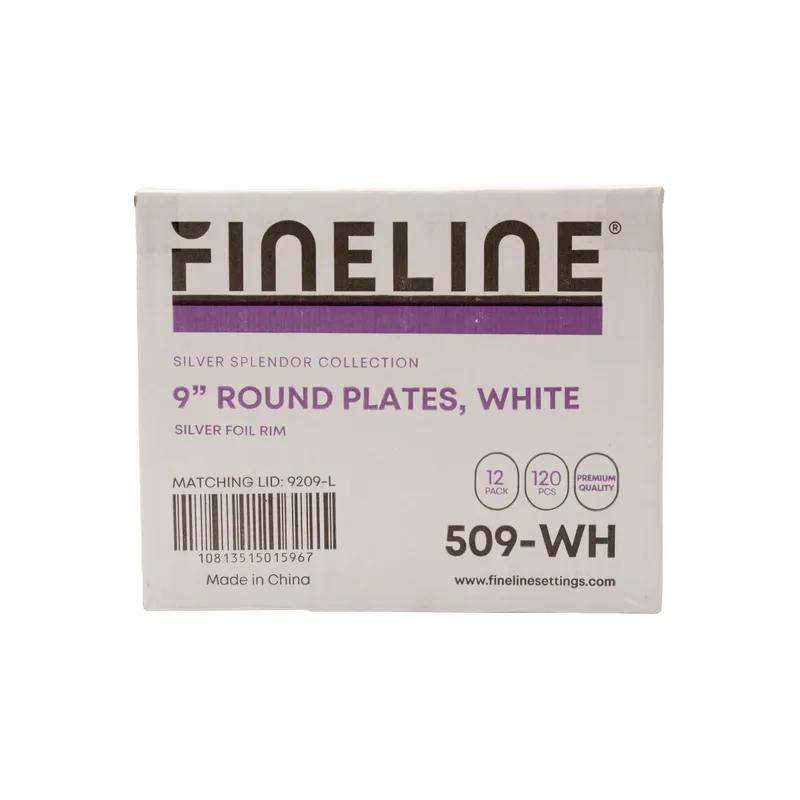 Plate 9 IN Plastic White Silver Round 120/Case