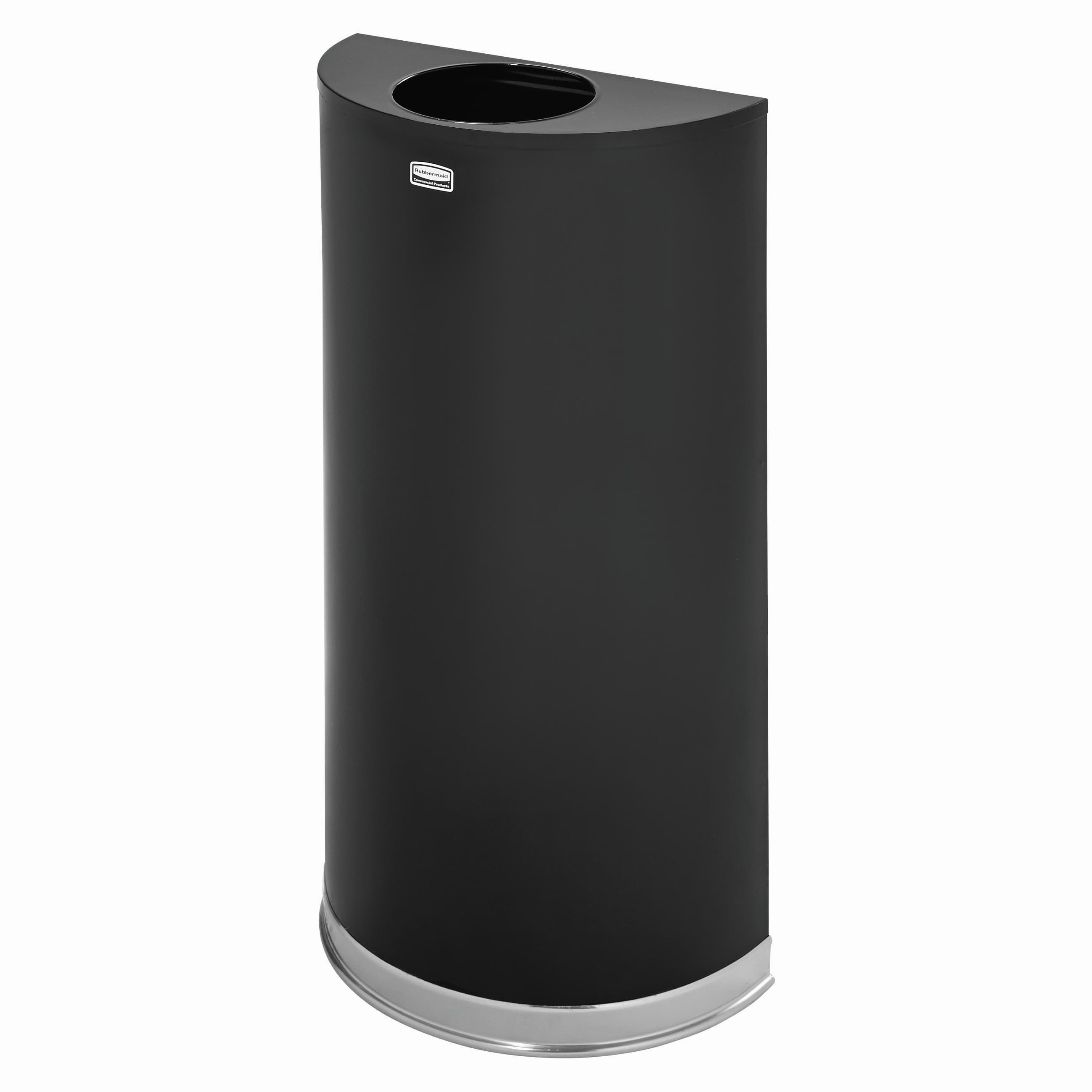 Trash Can 12 GAL Black Chrome Half Round Steel Plastic With Open Lid Indoor 1/Each