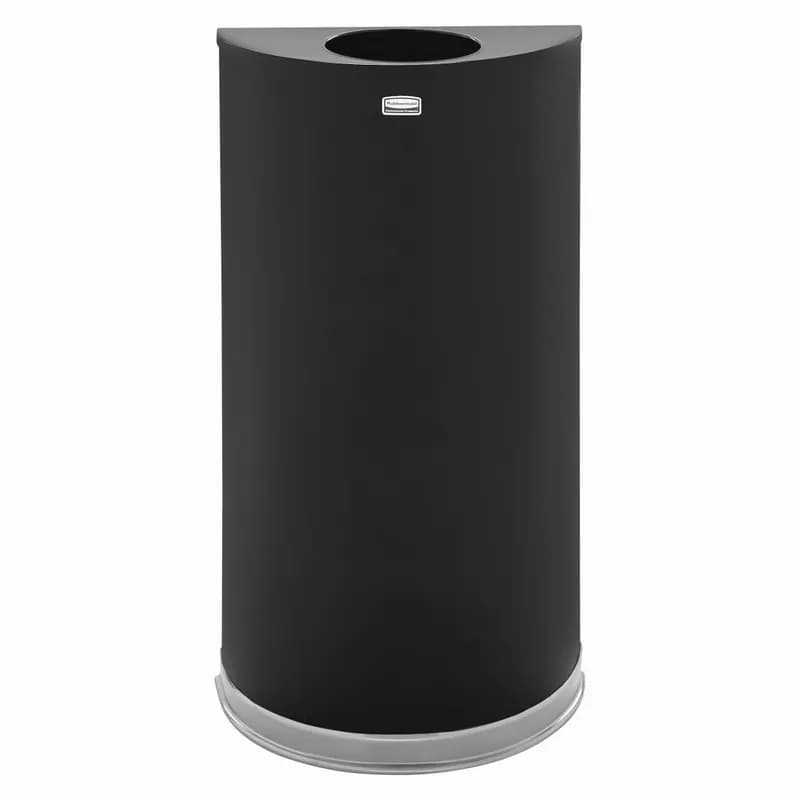 Trash Can 12 GAL Black Chrome Half Round Steel Plastic With Open Lid Indoor 1/Each