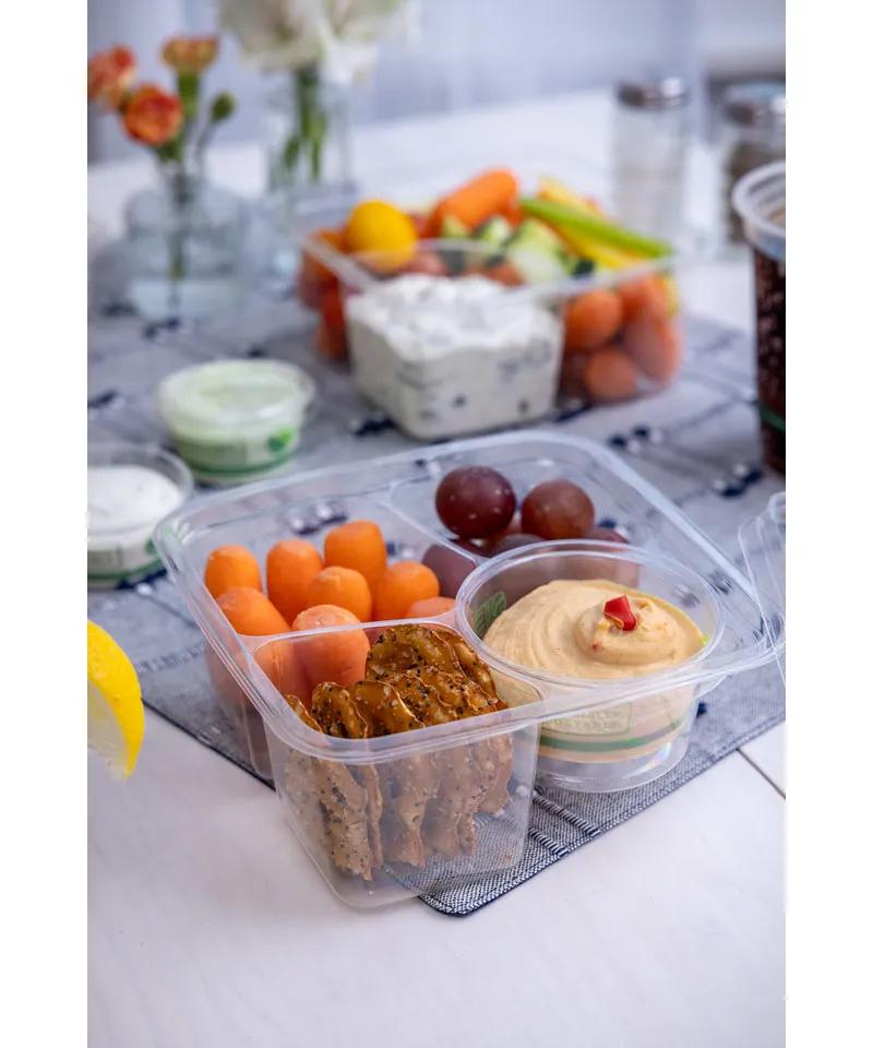 Greenware® Deli Container Base 24 OZ 3 Compartment PLA Clear Square 300/Case