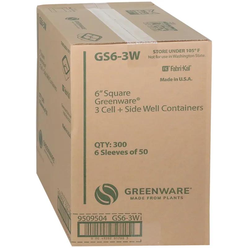 Greenware® Deli Container Base 24 OZ 3 Compartment PLA Clear Square 300/Case