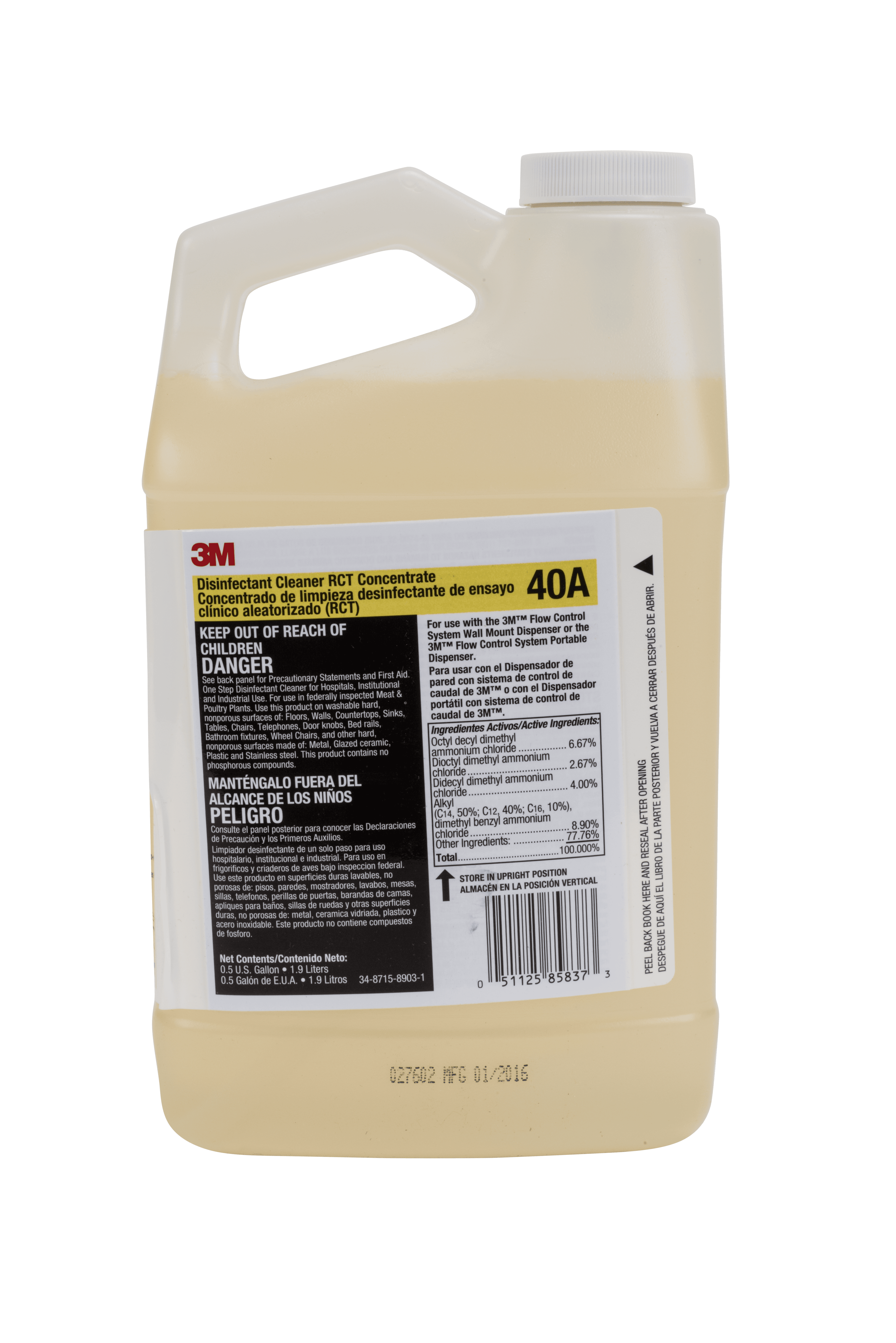 3M™ 40A Unscented One-Step Disinfectant 64 FLOZ Multi Surface Concentrate Quat No Rinse 4/Case