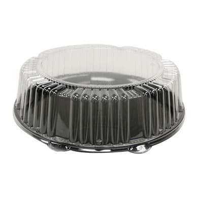 WNA CheckMate Serving Tray Base & Lid Combo With Dome Lid 12 IN PS Black Clear Round 25/Case