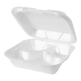 Take-Out Container Hinged 8X8 IN 3 Compartment Polystyrene Foam White 200/Case