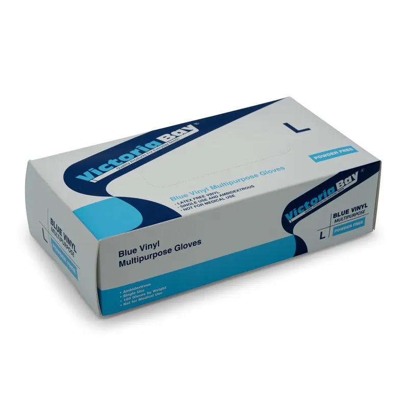 Victoria Bay General Purpose Gloves Large (LG) Blue Vinyl Disposable Powder-Free 100 Count/Pack 10 Packs/Case