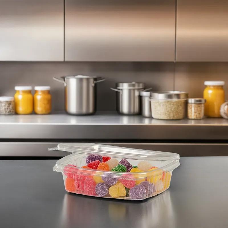 Deli Container Hinged With Flat Lid 8 OZ RPET Clear Rectangle 100 Count/Box 2 Box/Case