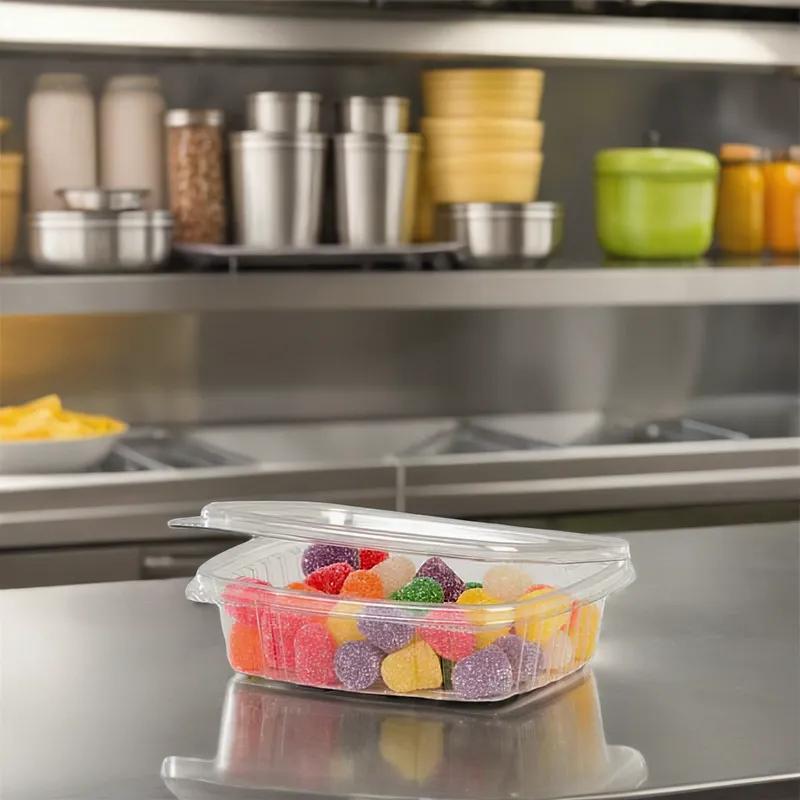 Deli Container Hinged With Flat Lid 8 OZ RPET Clear Rectangle 100 Count/Box 2 Box/Case