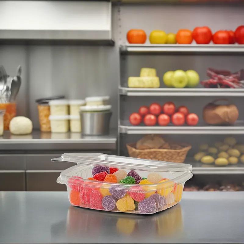 Deli Container Hinged With Flat Lid 8 OZ RPET Clear Rectangle 100 Count/Box 2 Box/Case