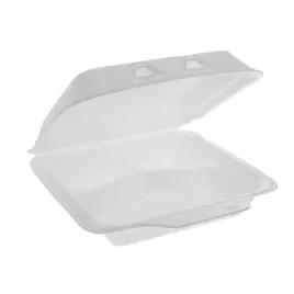 Take-Out Container Hinged With Dome Lid Small (SM) 7.5X8X2.6 IN 3 Compartment Polystyrene Foam White Square 150/Case
