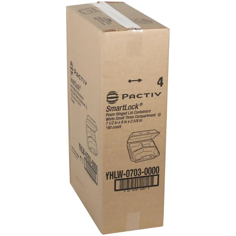 Take-Out Container Hinged With Dome Lid Small (SM) 7.5X8X2.6 IN 3 Compartment Polystyrene Foam White Square 150/Case