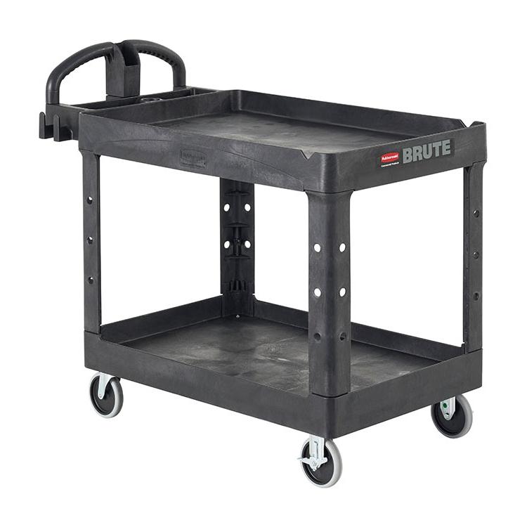Brute® Utility Cart Medium (MED) 44X25.5X39 IN 500 LB Black Resin Heavy Duty 2-Shelf Lipped Shelf 5 IN TPR Caster 1/Each