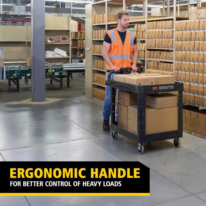 Brute® Utility Cart Medium (MED) 44X25.5X39 IN 500 LB Black Resin Heavy Duty 2-Shelf Lipped Shelf 5 IN TPR Caster 1/Each