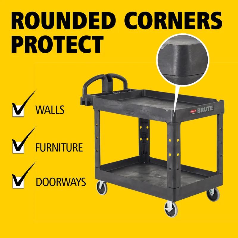 Brute® Utility Cart Medium (MED) 44X25.5X39 IN 500 LB Black Resin Heavy Duty 2-Shelf Lipped Shelf 5 IN TPR Caster 1/Each