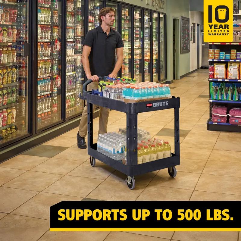 Brute® Utility Cart Medium (MED) 44X25.5X39 IN 500 LB Black Resin Heavy Duty 2-Shelf Lipped Shelf 5 IN TPR Caster 1/Each
