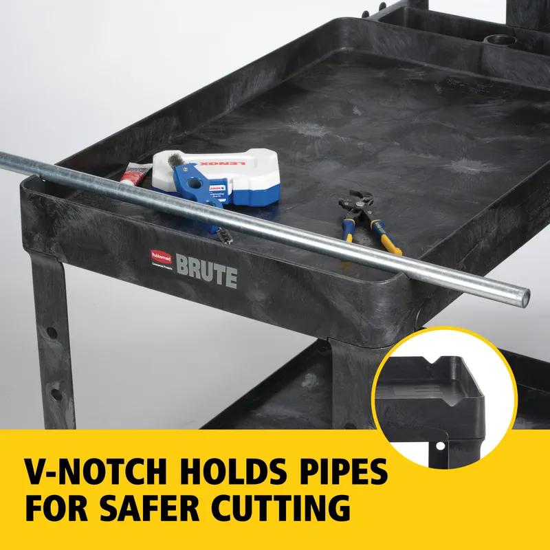 Brute® Utility Cart Medium (MED) 44X25.5X39 IN 500 LB Black Resin Heavy Duty 2-Shelf Lipped Shelf 5 IN TPR Caster 1/Each