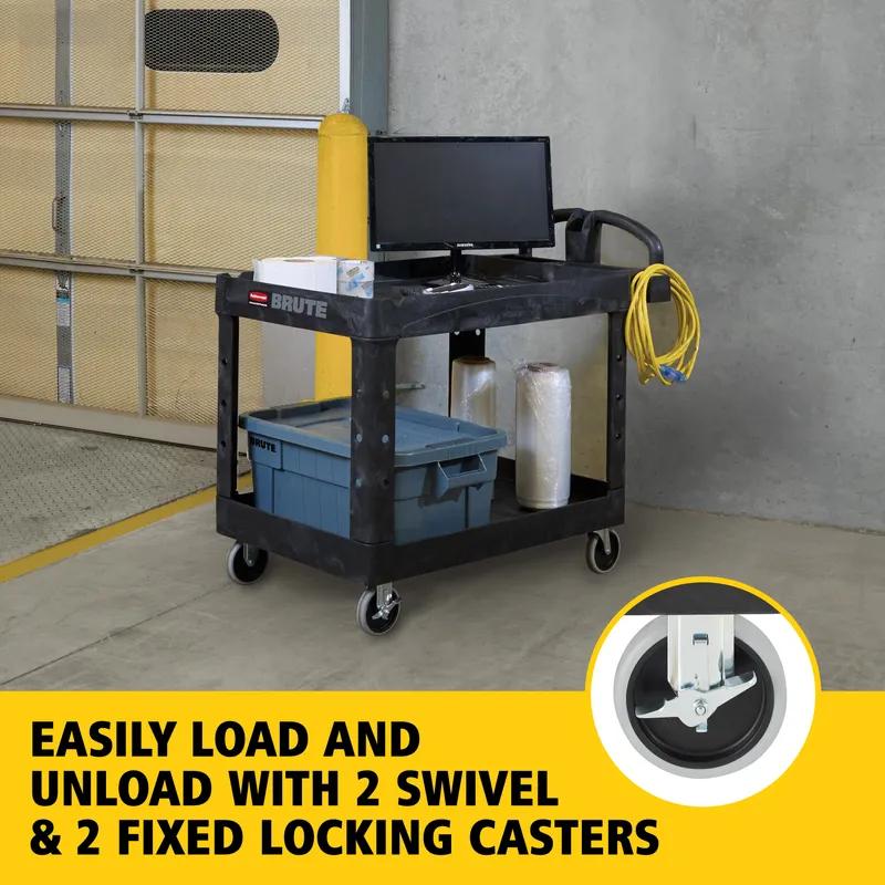 Brute® Utility Cart Medium (MED) 44X25.5X39 IN 500 LB Black Resin Heavy Duty 2-Shelf Lipped Shelf 5 IN TPR Caster 1/Each