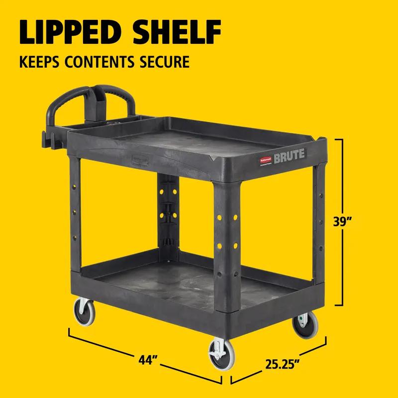Brute® Utility Cart Medium (MED) 44X25.5X39 IN 500 LB Black Resin Heavy Duty 2-Shelf Lipped Shelf 5 IN TPR Caster 1/Each