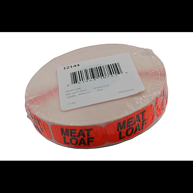 Meat Loaf Label Black Fluorescent Red Short Oval Dayglo 1000 Count/Roll 50 Rolls/Case 50000 Count/Case