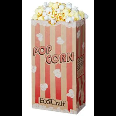 Bagcraft® EcoCraft® Popcorn Bag 8.25X4.25X2.5 IN 46 OZ Paper Poly Blend Red Stripe 1000/Case