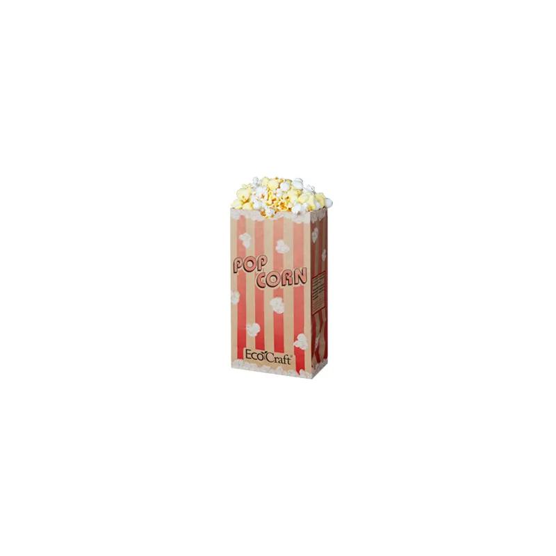 Bagcraft® EcoCraft® Popcorn Bag 8.25X4.25X2.5 IN 46 OZ Paper Poly Blend Red Stripe 1000/Case