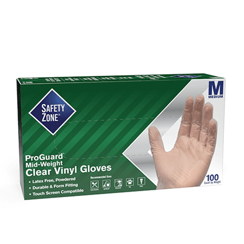Gloves Medium (MED) Clear Vinyl Powdered 1000/Case