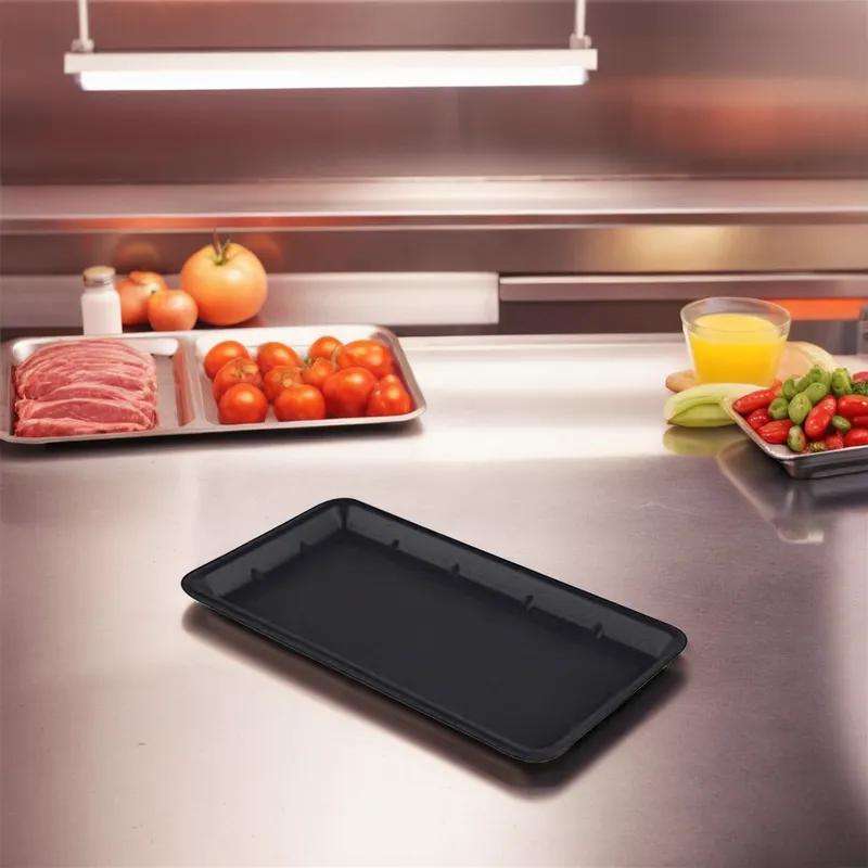7 Meat Tray 5.81X14.88X0.75 IN Polystyrene Foam Black Rectangle 250/Case