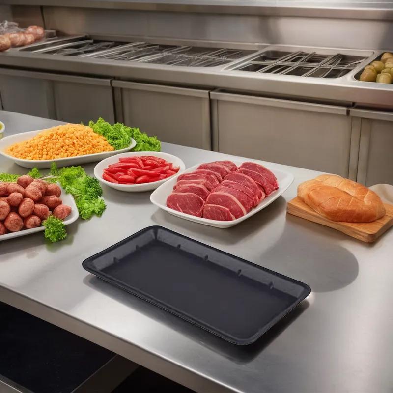 7 Meat Tray 5.81X14.88X0.75 IN Polystyrene Foam Black Rectangle 250/Case