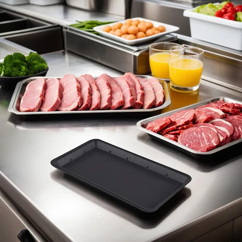 7 Meat Tray 5.81X14.88X0.75 IN Polystyrene Foam Black Rectangle 250/Case