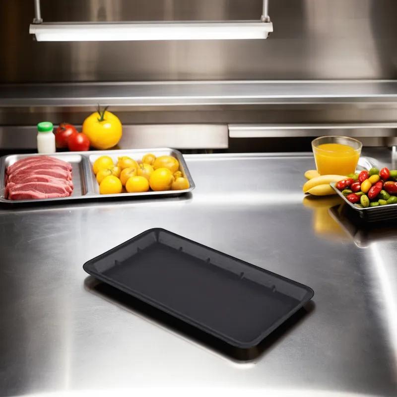 7 Meat Tray 5.81X14.88X0.75 IN Polystyrene Foam Black Rectangle 250/Case