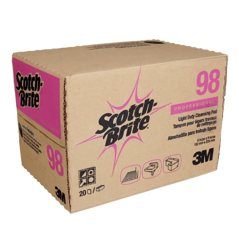Scotch-Brite™ 98 Cleaning Pad 9X6 IN Light Duty Fiber White Rectangle Dishwasher Safe 20 Count/Box 3 Box/Case