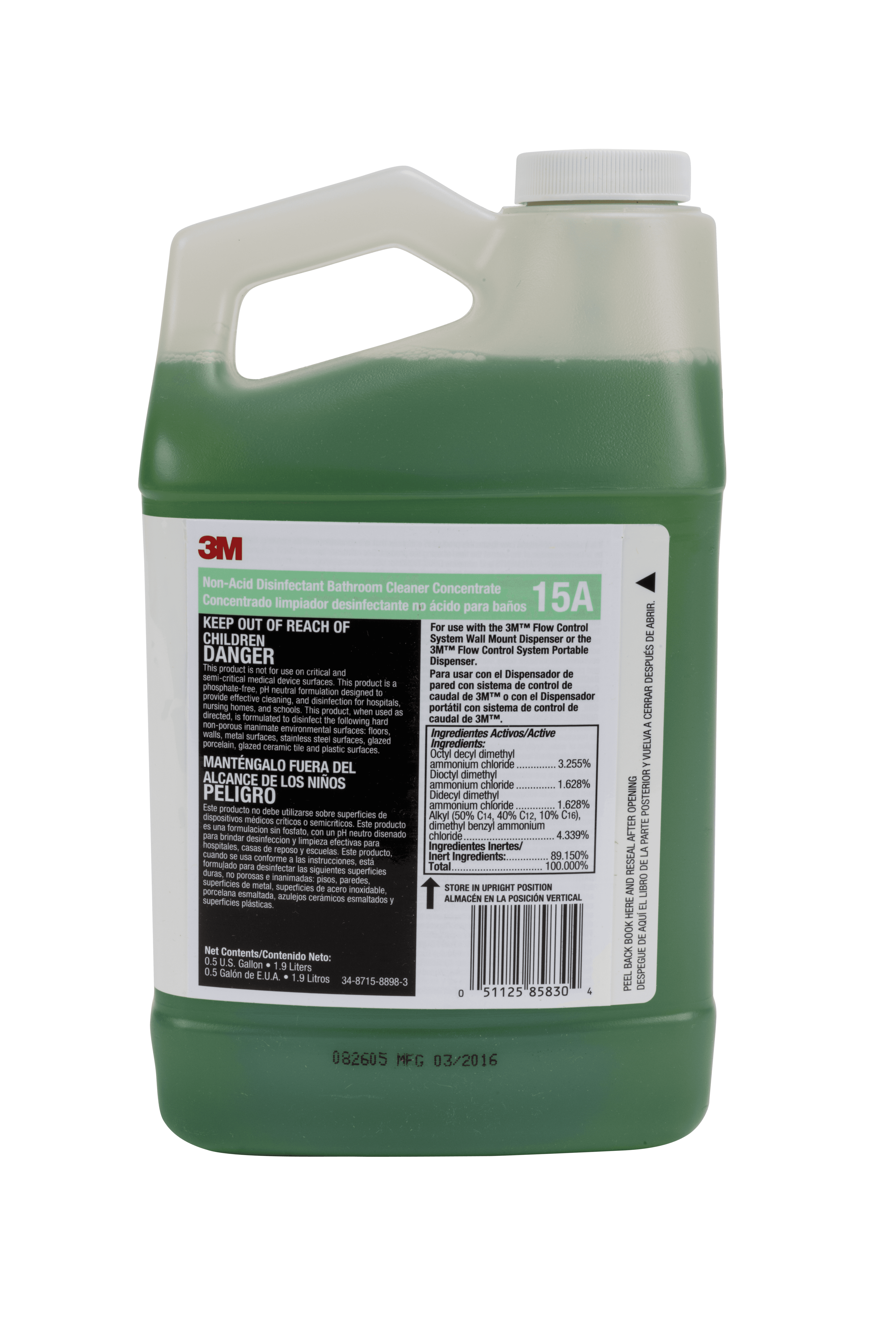 3M™ 15A Fresh Scent Restroom Cleaner One-Step Disinfectant 64 FLOZ Multi Surface Neutral Concentrate No Rinse 4/Case