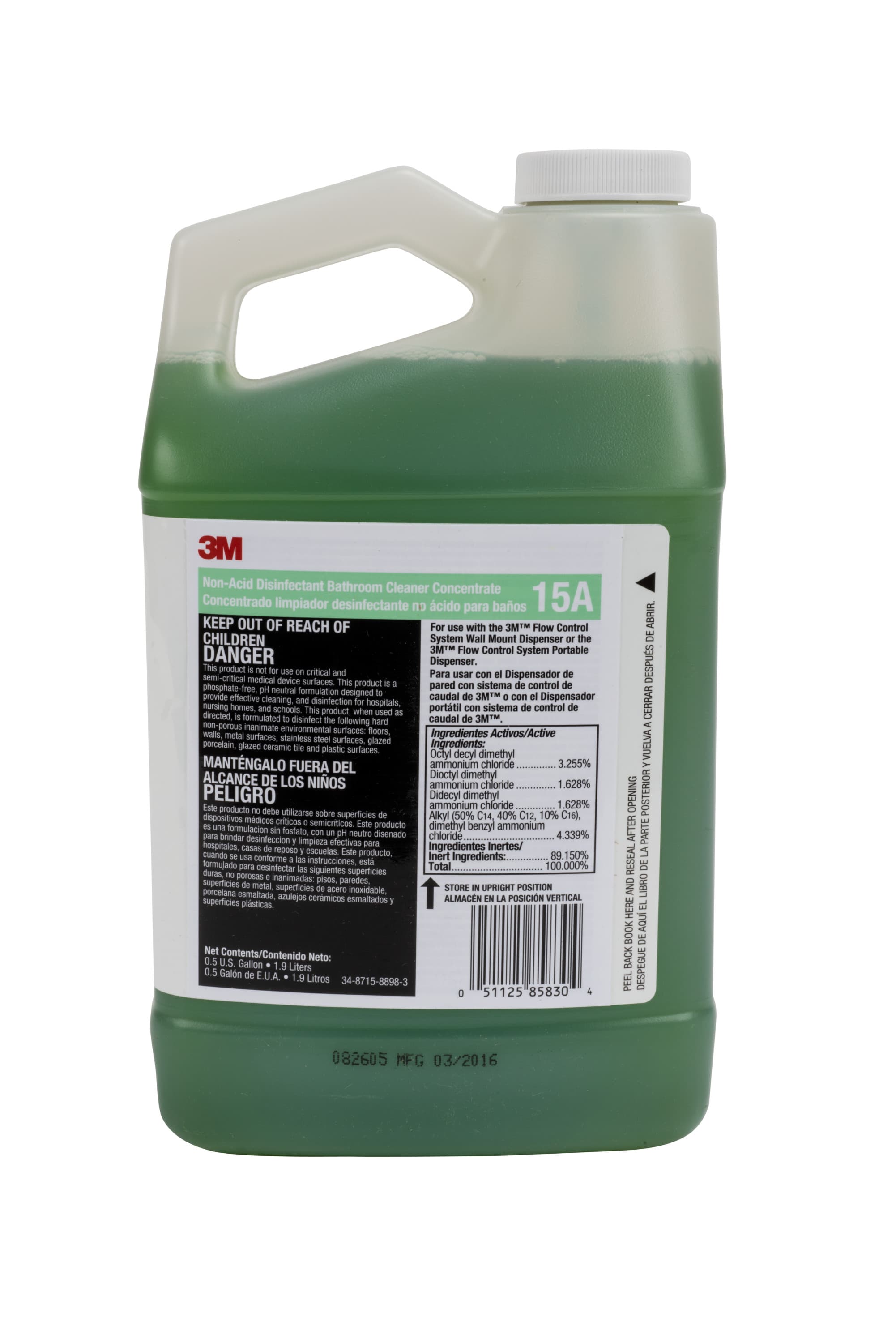 3M™ 15A Fresh Scent Restroom Cleaner One-Step Disinfectant 64 FLOZ Multi Surface Neutral Concentrate No Rinse 4/Case