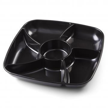 Take-Out Container Base 12X12 IN 6 Compartment PS PET Black Square 25/Case