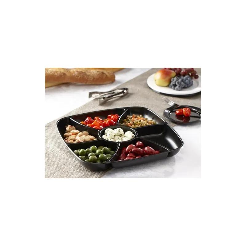 Take-Out Container Base 12X12 IN 6 Compartment PS PET Black Square 25/Case