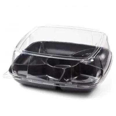 Take-Out Container Base 12X12 IN 6 Compartment PS PET Black Square 25/Case