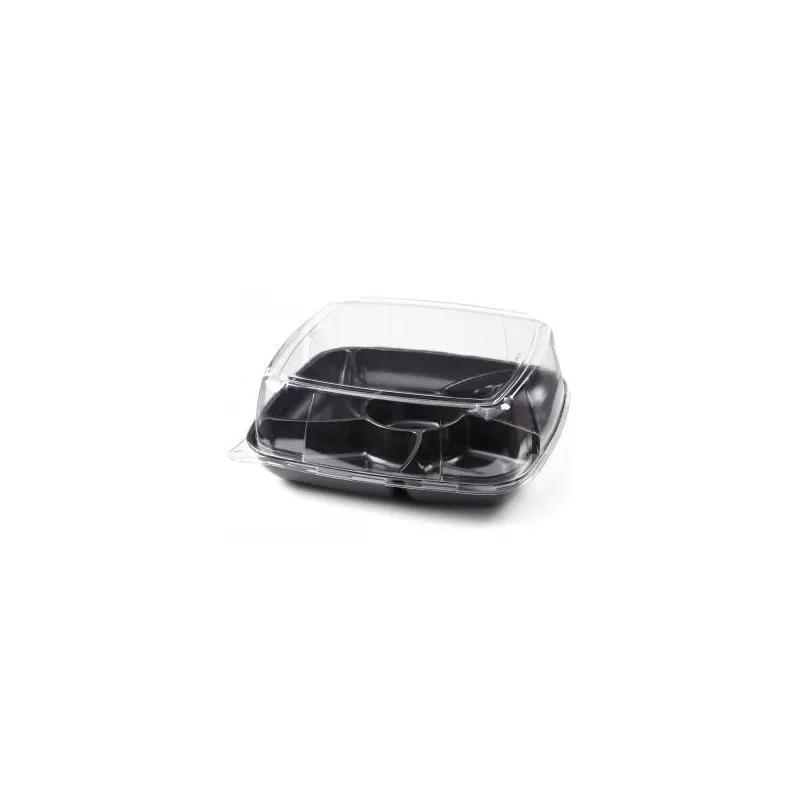 Take-Out Container Base 12X12 IN 6 Compartment PS PET Black Square 25/Case