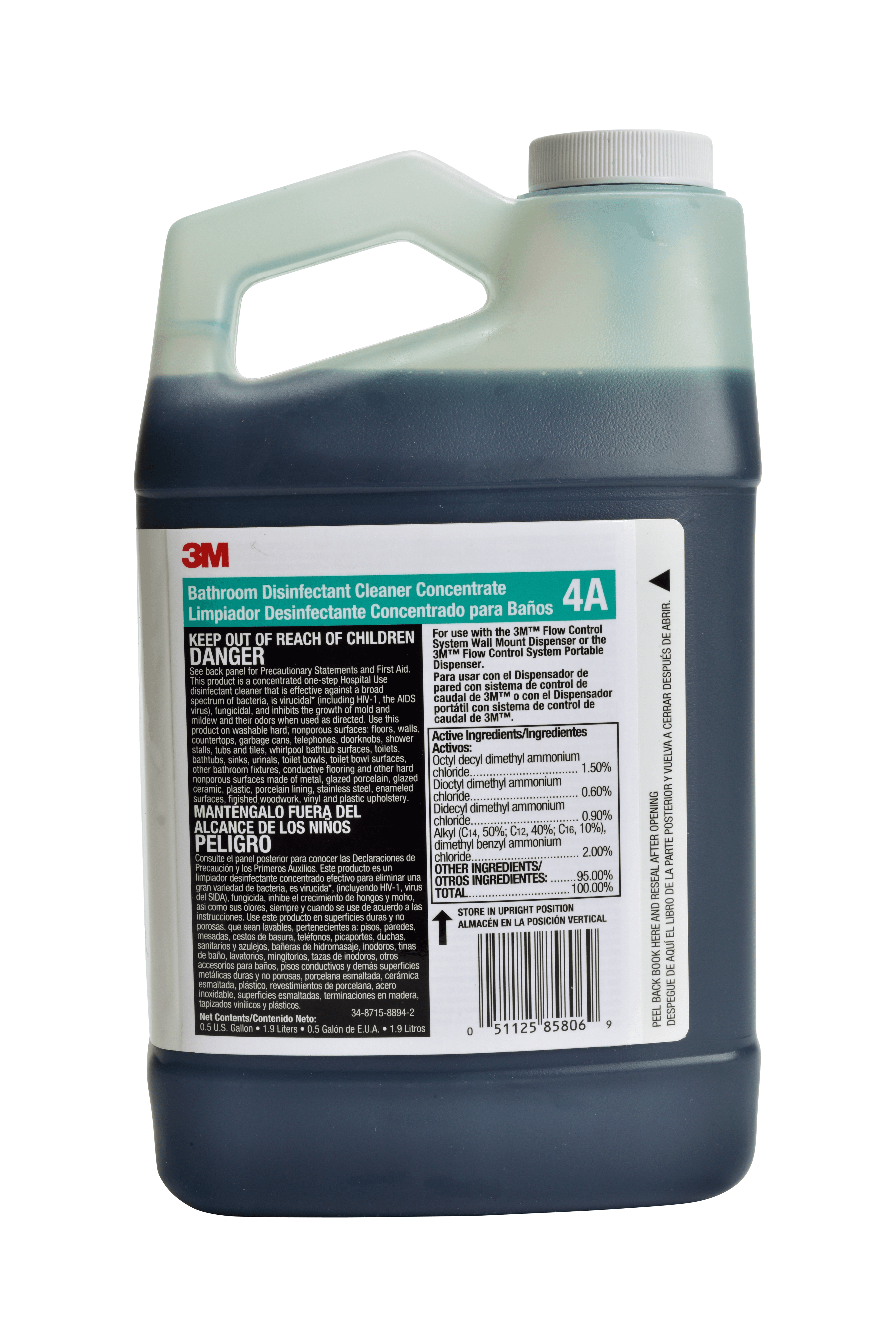 3M™ 4A Baby Powder Restroom Cleaner One-Step Disinfectant 64 FLOZ Multi Surface Concentrate Virucidal No Rinse 4/Case