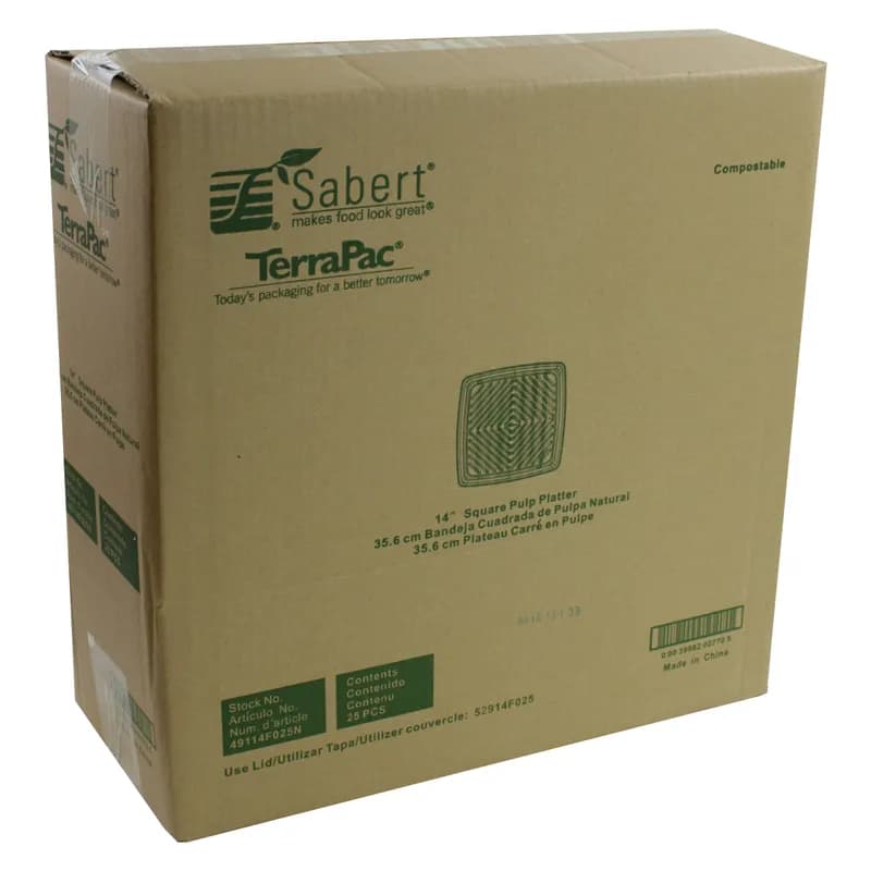 Serving Tray Base 14X14X1.06 IN Pulp Fiber Kraft Square 25/Case