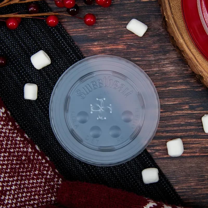 Solo® Lid Flat 3.639X0.469 IN HIPS Translucent For 12-24 OZ Cup Identification With Hole 125 Count/Pack 16 Packs/Case