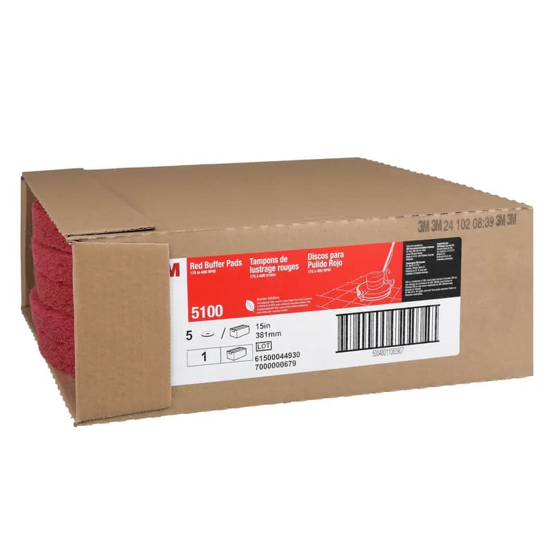 3M™ 5100 Cleaning Pad 15X1 IN Red Non-Woven Polyester Fiber 175-600 RPM Center Hole 5/Case