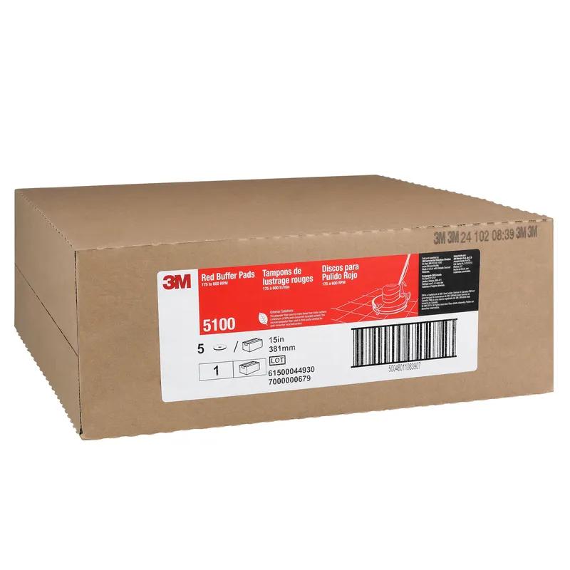 3M™ 5100 Cleaning Pad 15X1 IN Red Non-Woven Polyester Fiber 175-600 RPM Center Hole 5/Case