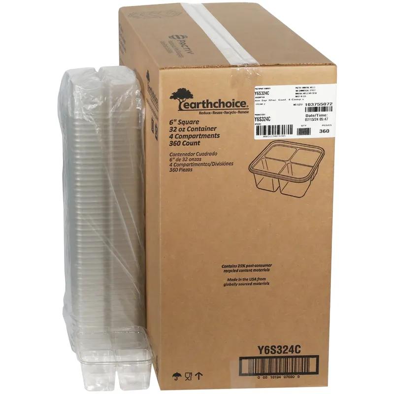 Deli Container Base 32 OZ 4 Compartment RPET Clear Square 360/Case