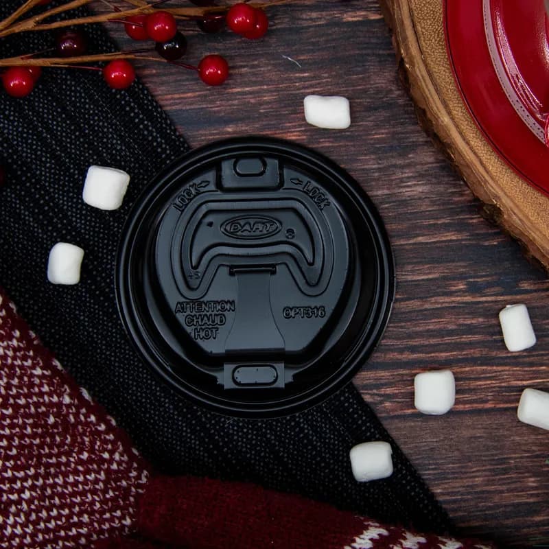 Dart® Optima® Lid Dome 3.66X0.97 IN PS Black For 10-24 OZ Cup Reclosable Tab Sip Through 100 Count/Pack 10 Packs/Case