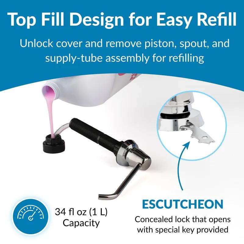 Soap Dispenser Liquid 1000 mL Manual Lavatory Mount Top Fill With 6IN Spout 1/Each