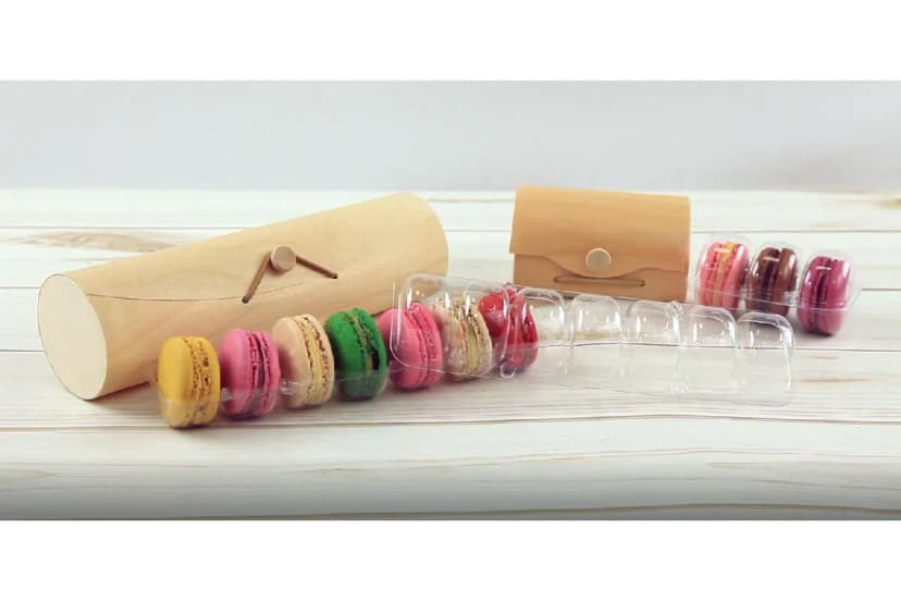 Macaron Box 3 CT 4.2X3X2.25 IN Wood Natural Rectangle Latch 100 Count/Case