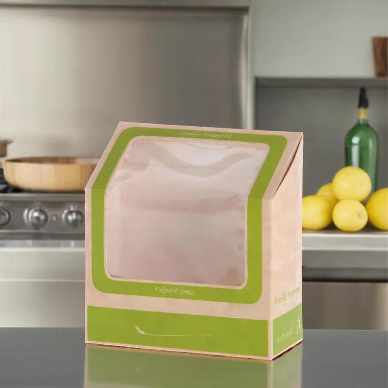 Wrap Take-Out Box Tuck-Top With Flat Lid 4.5X4.75X2 IN Paperboard Kraft Green Rectangle 500/Case
