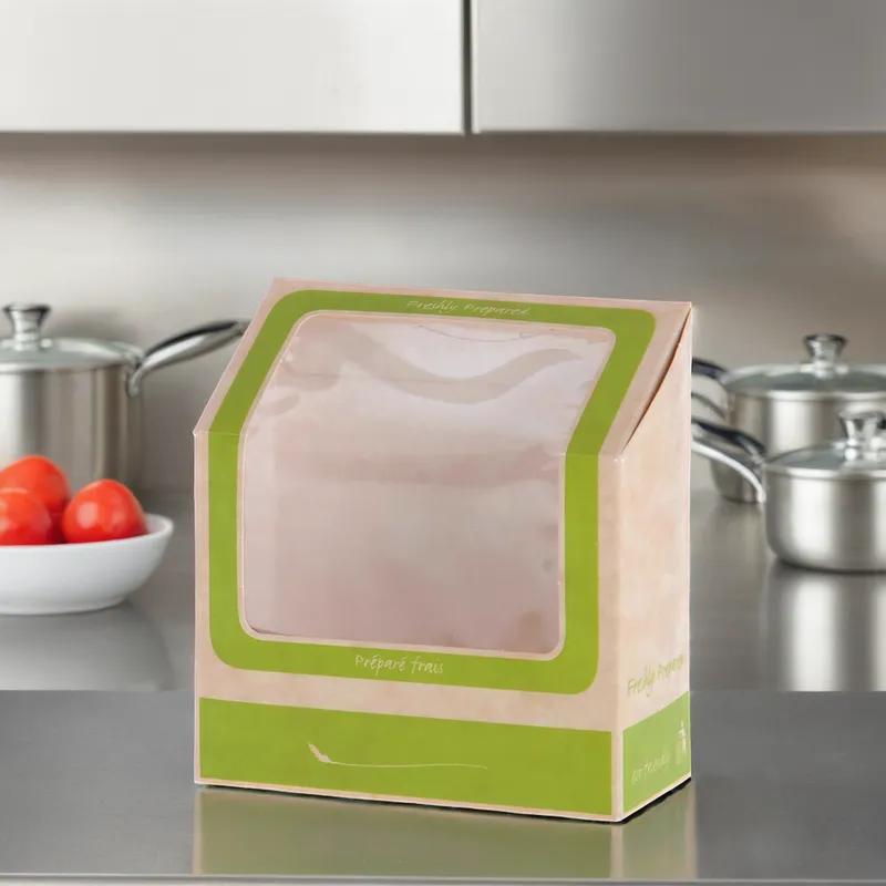 Wrap Take-Out Box Tuck-Top With Flat Lid 4.5X4.75X2 IN Paperboard Kraft Green Rectangle 500/Case